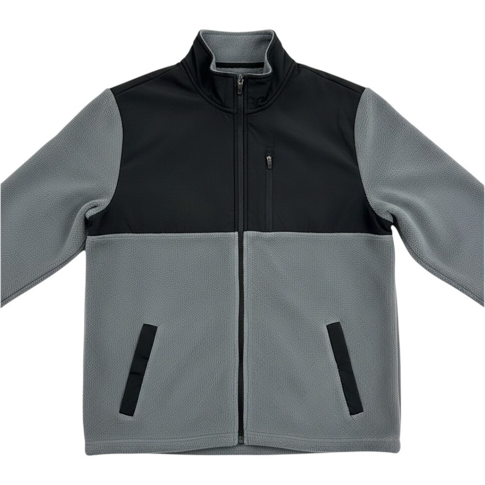 Quiksilver Mens Full Zip Fleece Jacket Grey Black Colorblock Mock Neck Large
